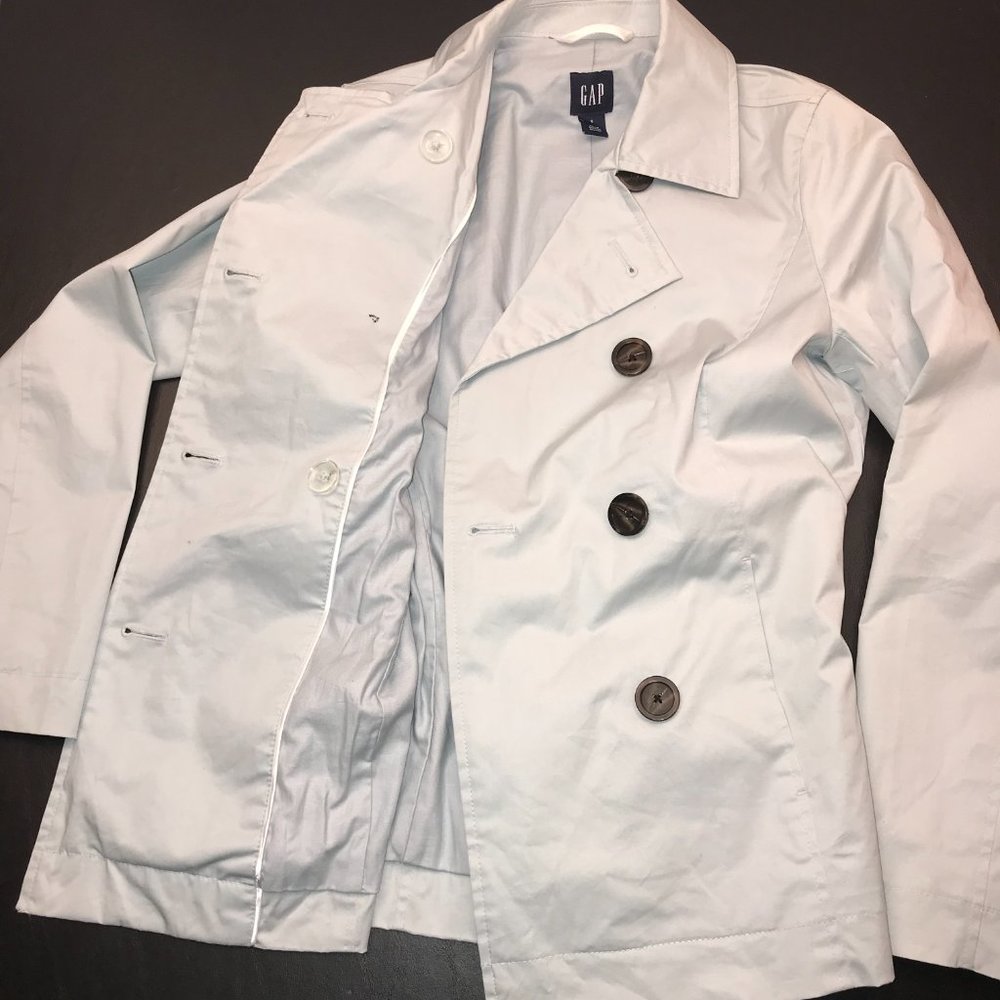 Gap Women's Pea Coat Jacket Size S Light Blue with Tie and Buttons - Picture 6 of 16